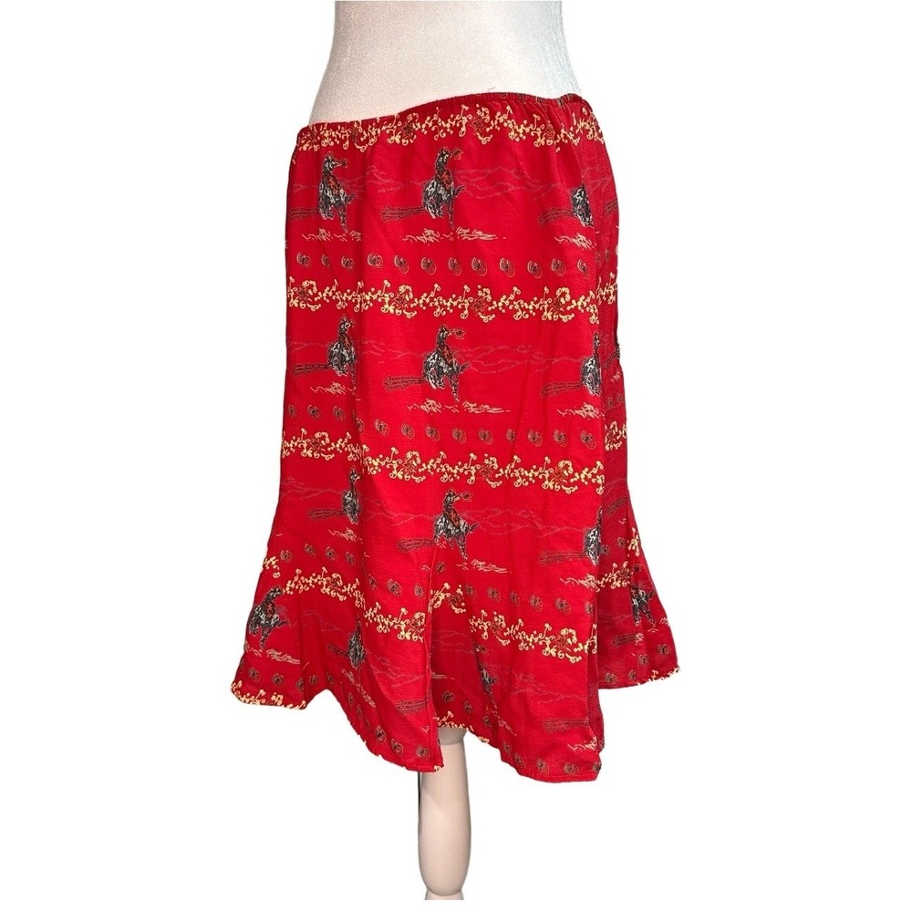 Zoe California Red Western Horse Print Midi Skirt Womens Large Made in USA Vtg